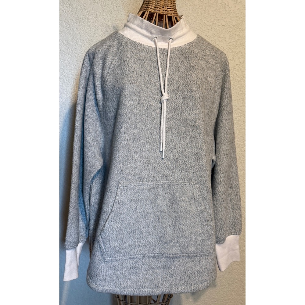 Lou & Grey Womens XS Gray Textured Knit Funnel Neck Pullover Sweatshirt Pocket